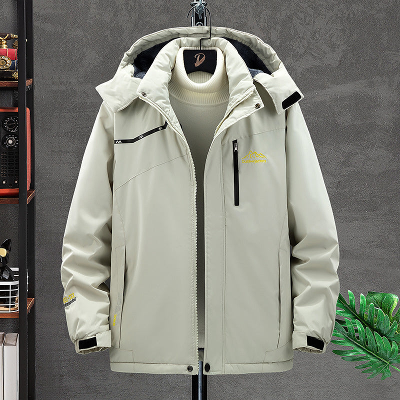 Herren wasserdichter isolierter Outdoorparka mit abnehmbarer Kapuze, Thermofutter und verdeckten Reißverschlusstaschen EB