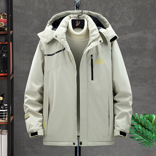 Herren wasserdichter isolierter Outdoorparka mit abnehmbarer Kapuze, Thermofutter und verdeckten Reißverschlusstaschen EB