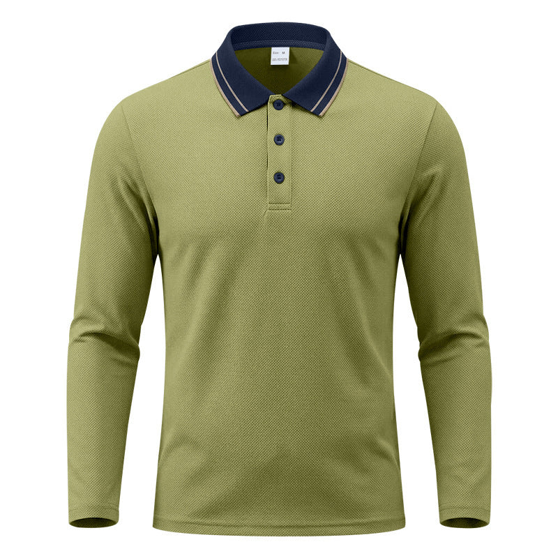 Herren nan langärmliges Piqué-Poloshirt mit Kontrastkragen und Dreiknopfleiste EB