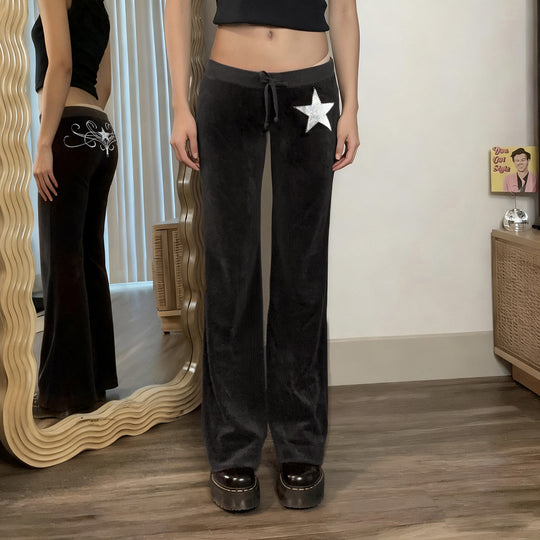 Damen elegante Schlaghose mit Glitzerstern-Detail EB