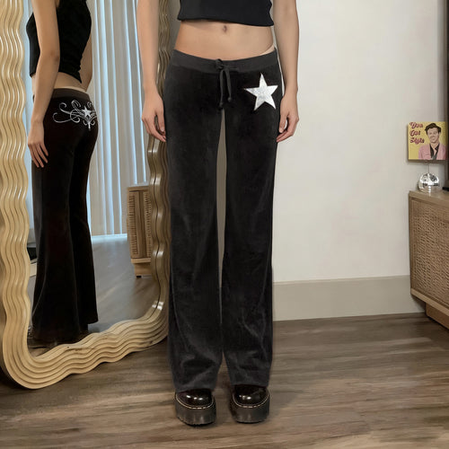 Damen elegante Schlaghose mit Glitzerstern-Detail EB