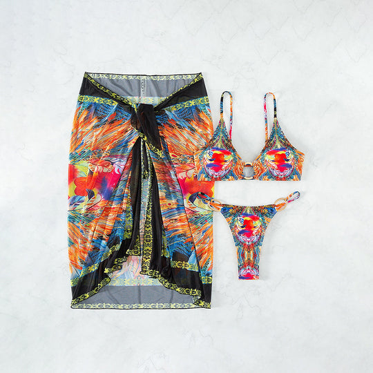 Damen Bikini-Set mit dekorativem Wickelrock und modischem Ringdetail EB