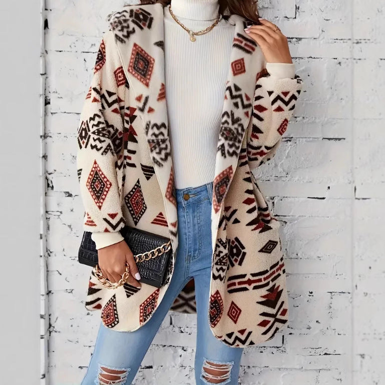 Damen Plüschjacke mit Ethno-Muster EB