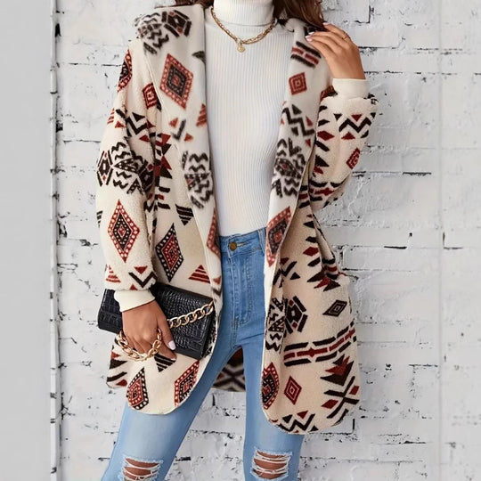Damen Plüschjacke mit Ethno-Muster EB
