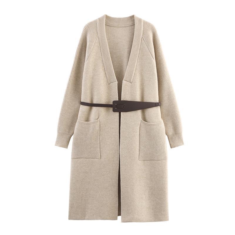 Damen Strickmantel mit eleganter Taillierung und praktischen Taschen EB