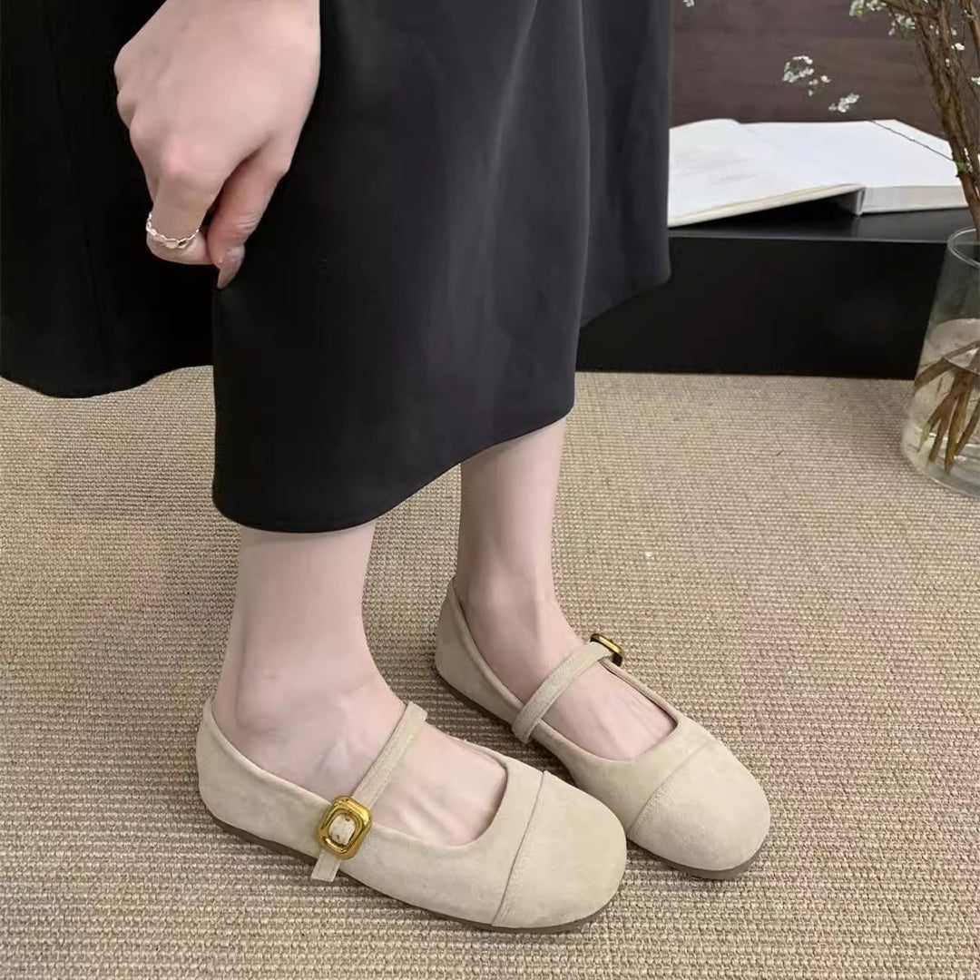 Damen Ballerinas mit modischem Riemchen und goldener Schnalle EB