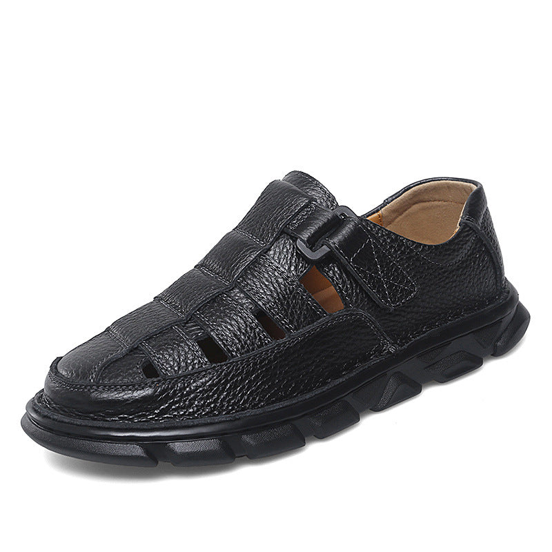 Herren offene Leder-Sandalen mit praktischem Klettverschluss und rutschfester Sohle EB
