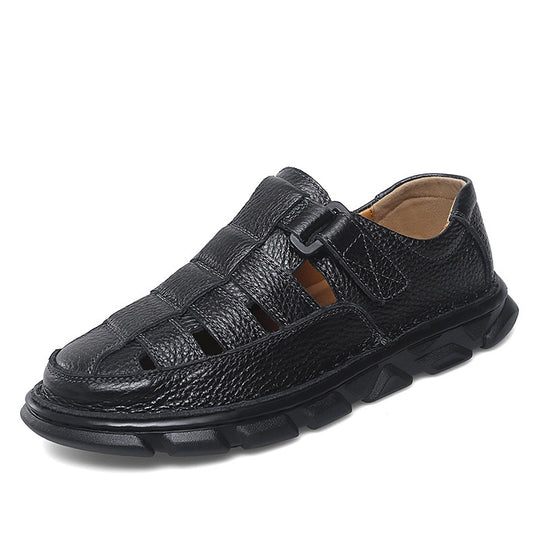 Herren offene Leder-Sandalen mit praktischem Klettverschluss und rutschfester Sohle EB