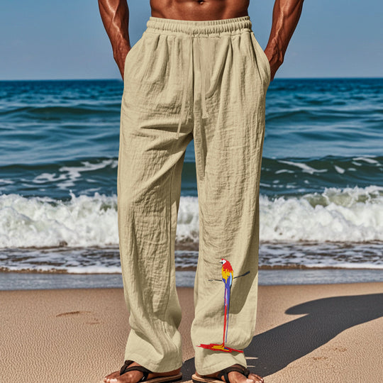 Herren lässige Strandhose mit elastischem Bund und buntem Stickdesign EB