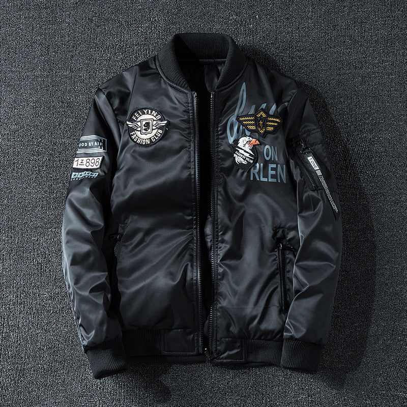 Men's  patch-detail glossy flight bomber with ribbed trims EB