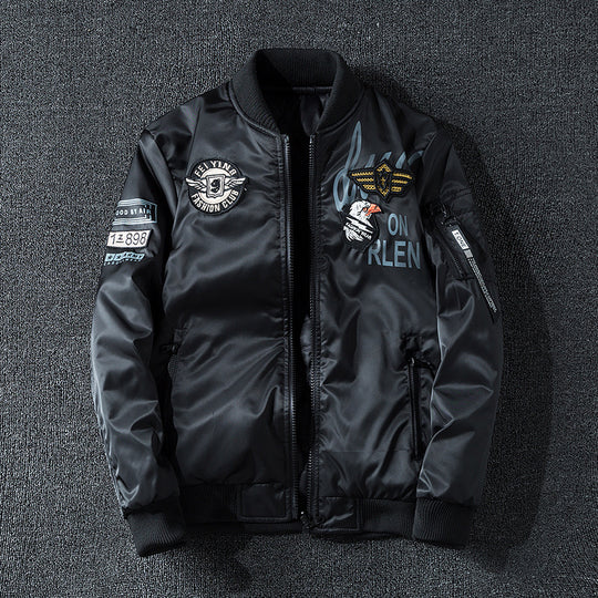 Men's  patch-detail glossy flight bomber with ribbed trims EB