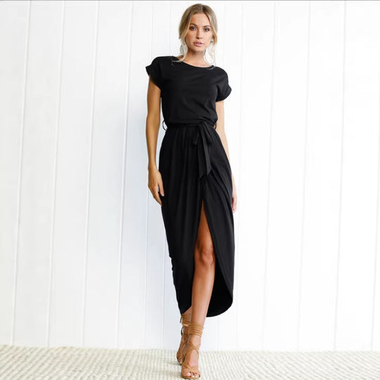 Damen Midikleid mit eleganter Wickeloptik und seitlichem Schlitz EB