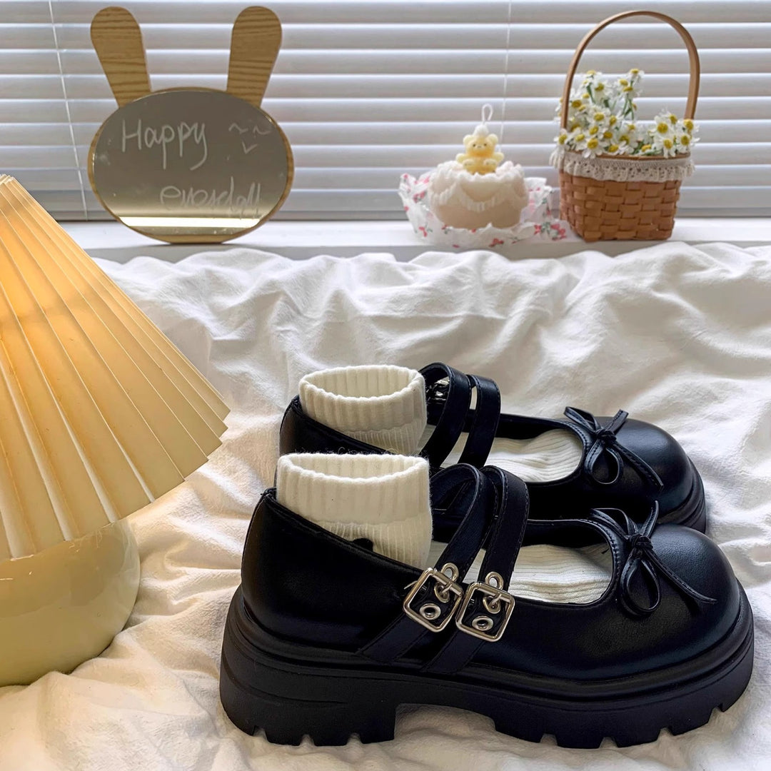 Damen Modische Plateau-Schuhe mit Riemen und verspieltem Schleifen-Detail EB