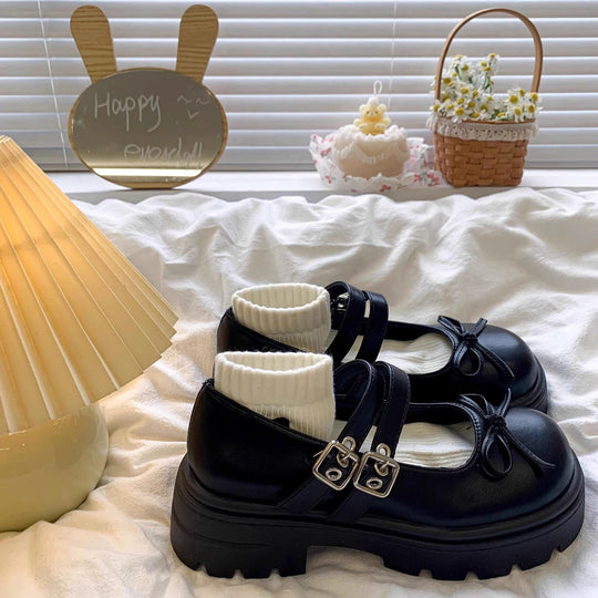 Damen Modische Plateau-Schuhe mit Riemen und verspieltem Schleifen-Detail EB