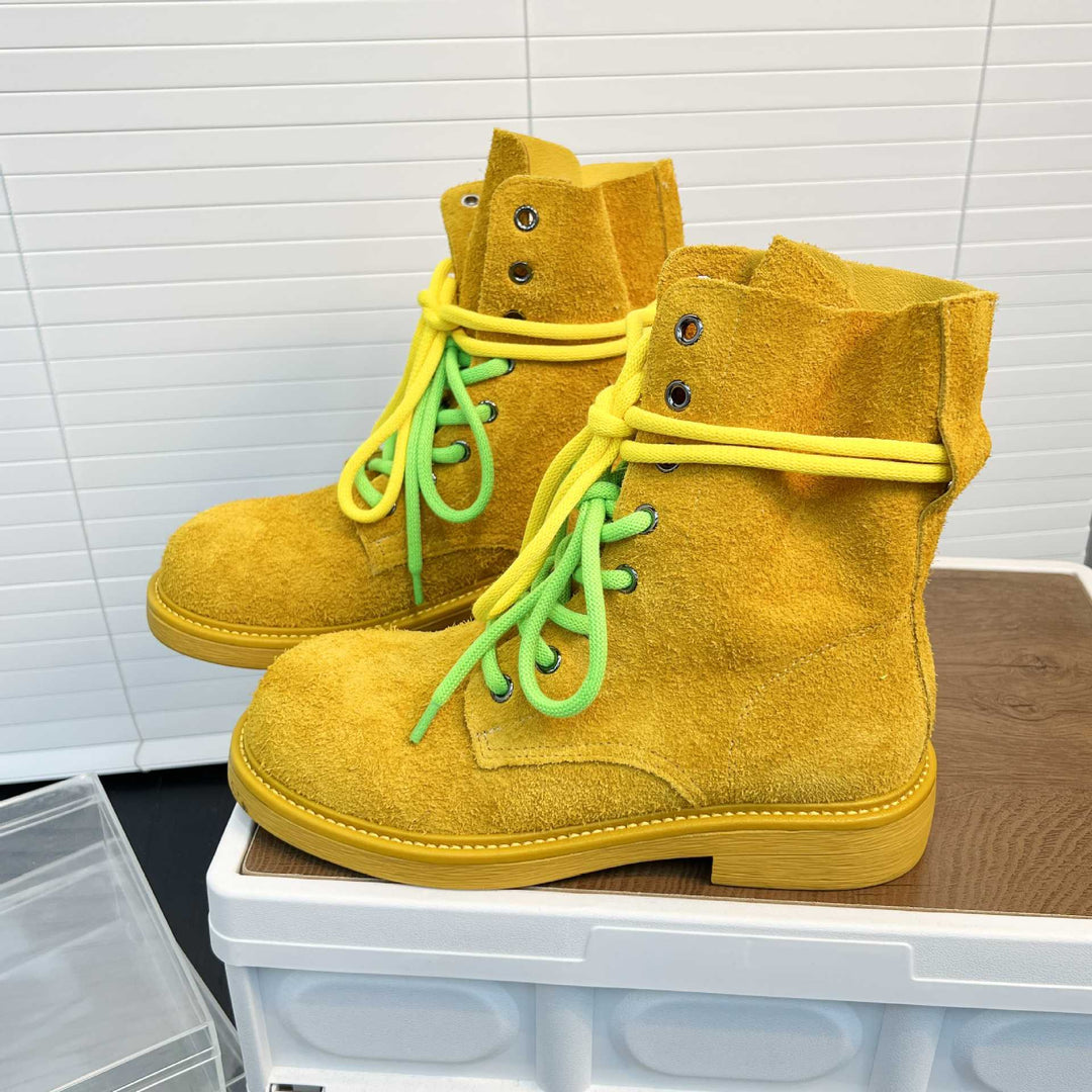Damen modische Wildleder-Boots mit neonfarbenen Schnürsenkeln und robustem Profil EB