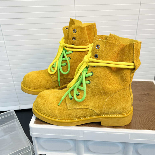 Damen modische Wildleder-Boots mit neonfarbenen Schnürsenkeln und robustem Profil EB