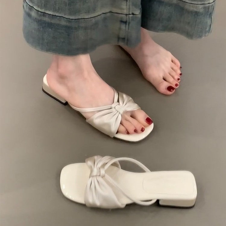 Damen elegante Riemchen-Pantoletten mit modischem Knoten-Design EB