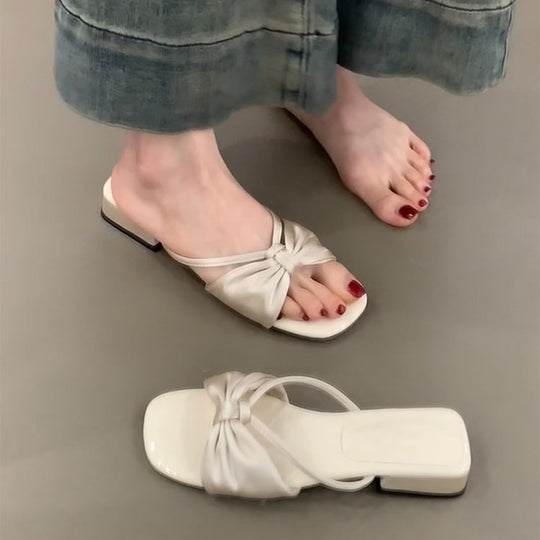 Damen elegante Riemchen-Pantoletten mit modischem Knoten-Design EB
