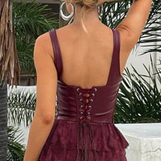 Damen Elegantes Spitzenkleid mit Volantröcken EB