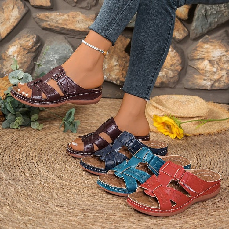 Damen Komfortable Zehentrenner-Sandalen mit breiten verstellbaren Riemen EB