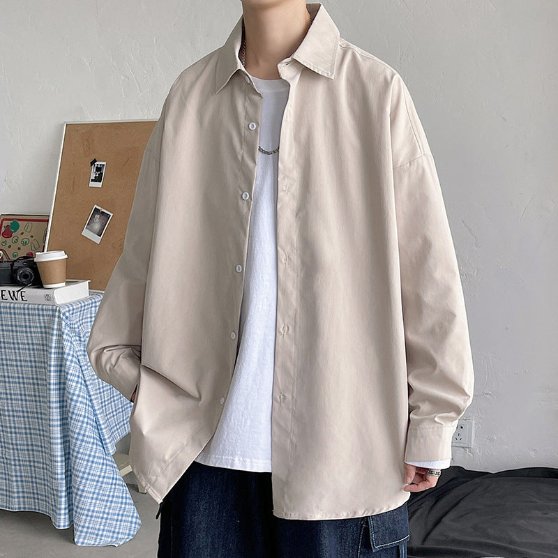 Herren nan leichtes Overshirt-Hemdjacke aus Baumwollmix mit verdeckter Knopfleiste, überschnittener Schulter und abgerundetem Saum EB