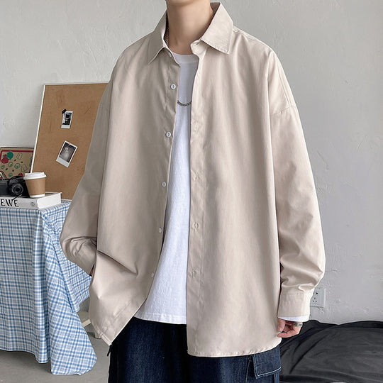 Herren nan leichtes Overshirt-Hemdjacke aus Baumwollmix mit verdeckter Knopfleiste, überschnittener Schulter und abgerundetem Saum EB