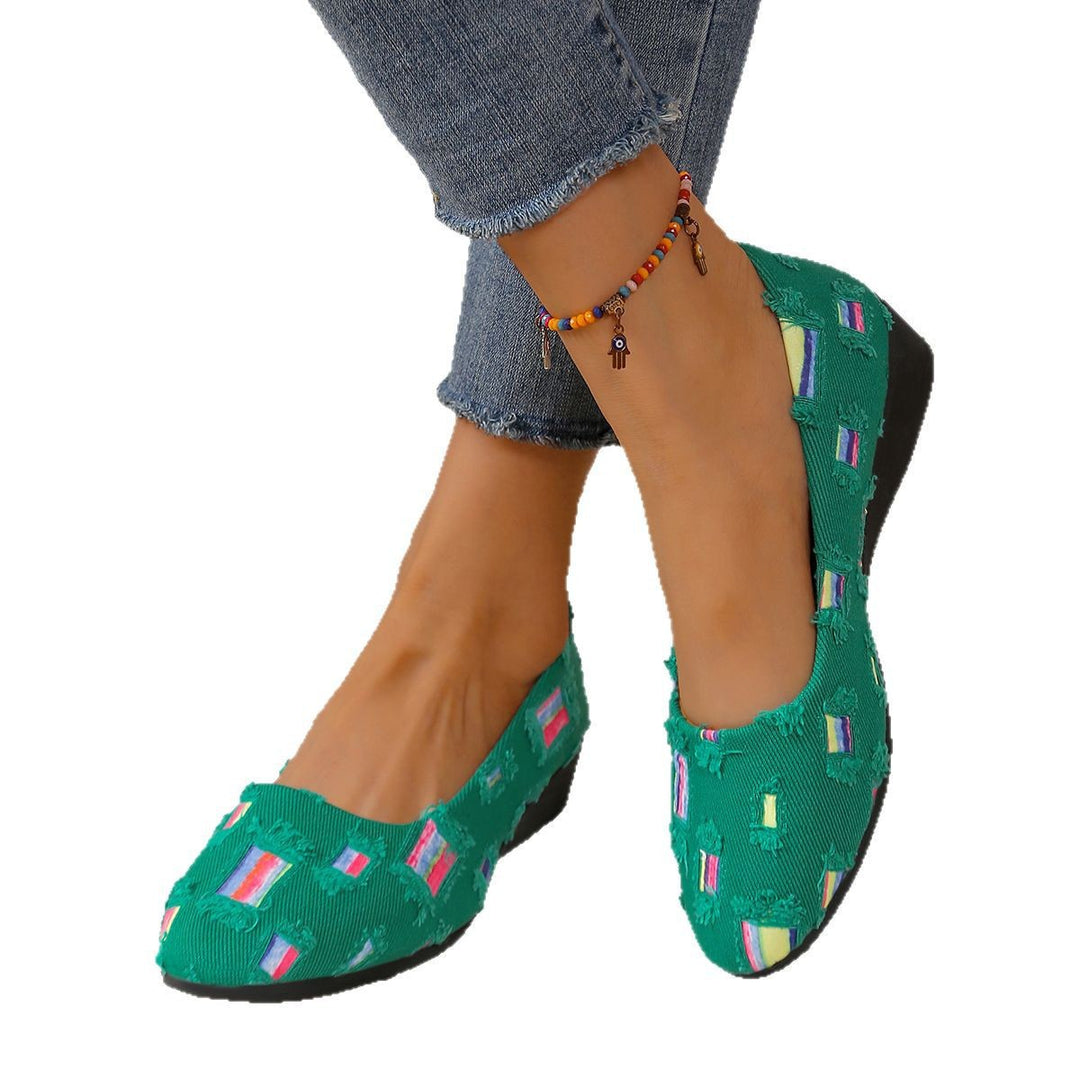 Damen Komfortable und modische Slipper mit buntem Textildesign EB