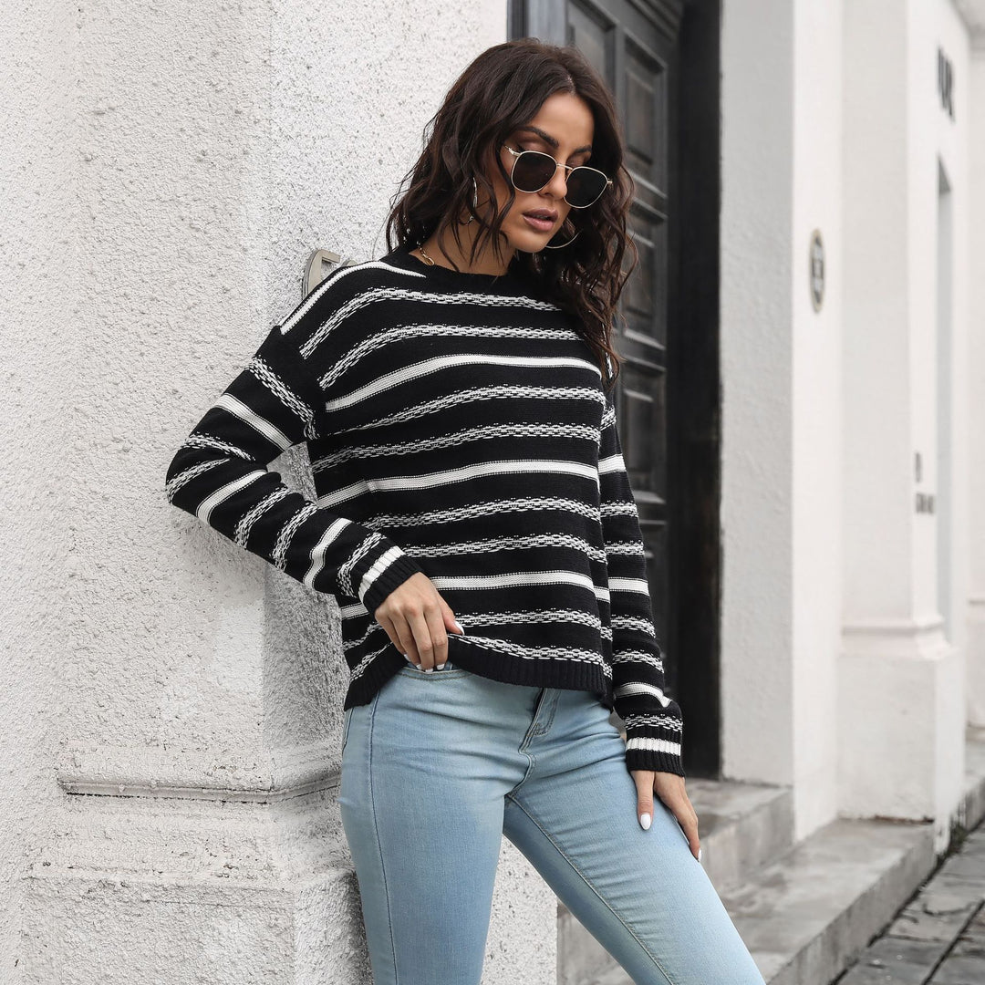 Damen Lässiger Strickpullover mit modernem Streifenmuster und komfortablem Schnitt EB