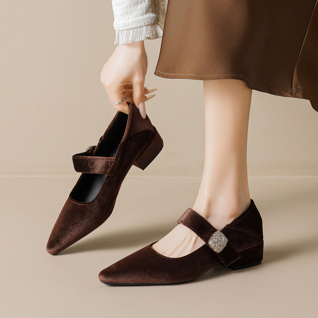 Damen spitze Ballerinas mit eleganter Schnallenverzierung EB