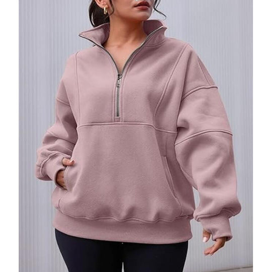 Damen Sweatshirt mit halbem Reißverschluss und oversized Schnitt EB