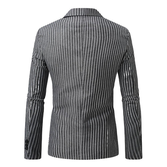 Herren nan gestreiftes Slim-Fit Sakko mit schmalem Revers und Single-Button EB