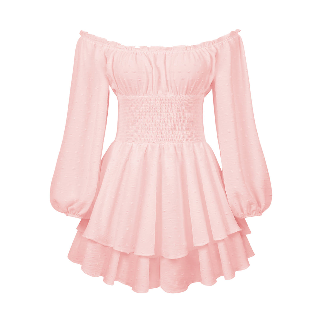 Damen Voluminöses Off-Shoulder Kleid mit voluminösen Ärmeln EB