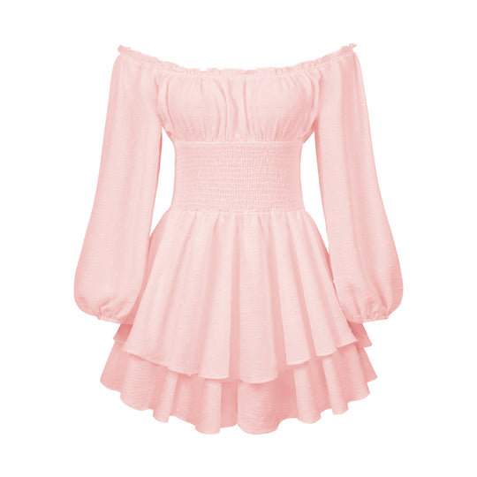 Damen Voluminöses Off-Shoulder Kleid mit voluminösen Ärmeln EB