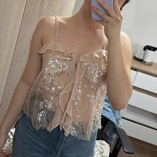 Damen Funktionsbluse mit Pailletten und Rüschen EB
