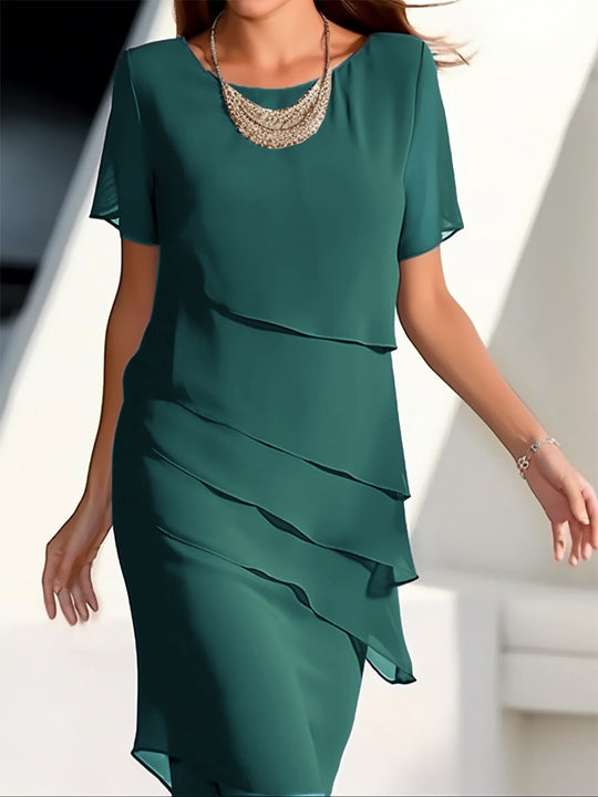 Damen elegantes Wickelkleid mit Schichten EB