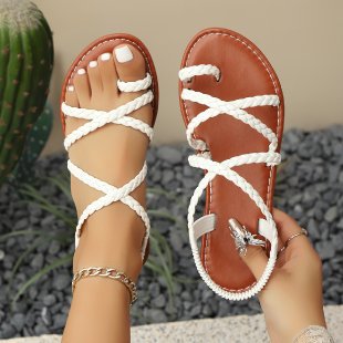 Damen elegante Riemchen-Sandalen mit geflochtenem Design EB