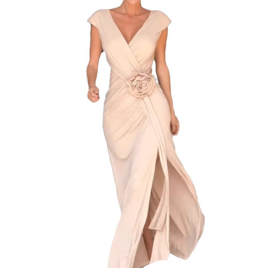 Damen Elegantes Wickelkleid mit floralem Detail und Schlitz EB