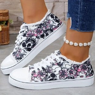 Damen Sneaker mit floralem Skull-Design und kuscheligem Futter EB