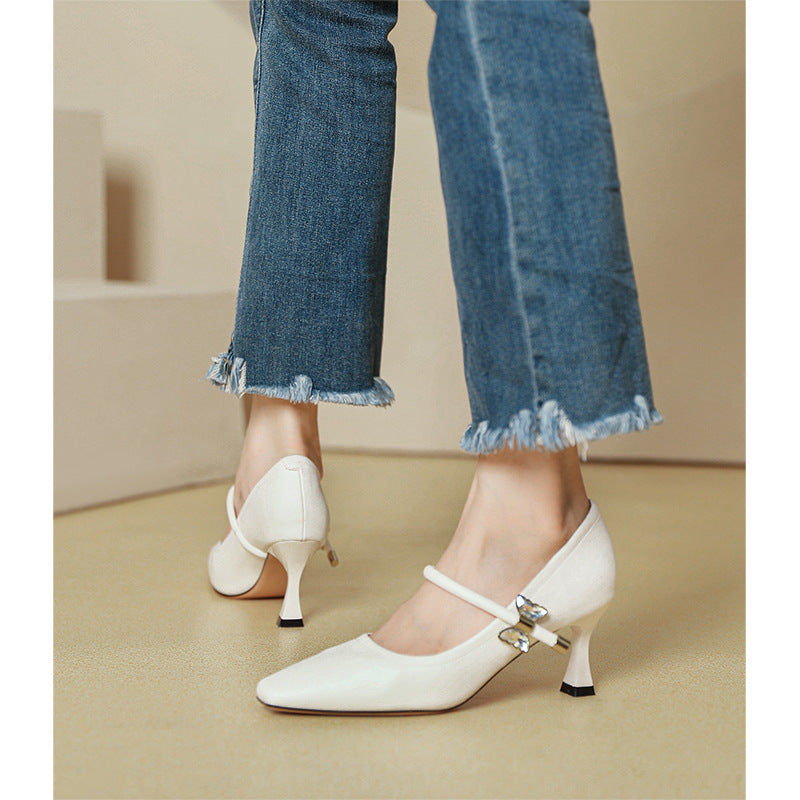 Damen elegante Mary Jane Pumps mit dekorativen Schmuckdetails EB