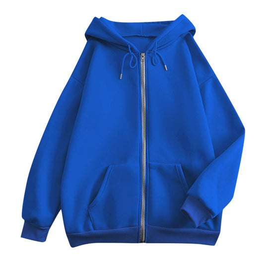 Damen nan extrabreite Zip-Kapuzenjacke mit weichem Fleecefutter, Kängurutaschen und gerippten Bündchen EB