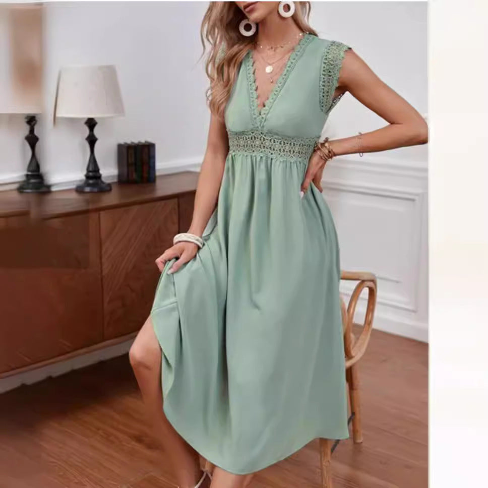 Damen Kleid mit Spitzendetails und lockerer Passform EB