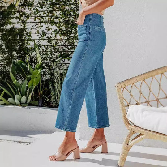 Damen Weite Jeanshose mit hohem Bund EB