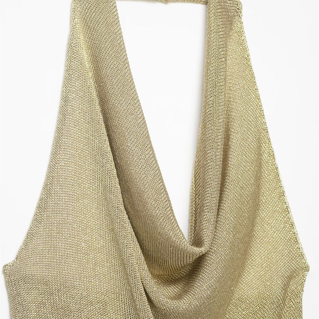 Damen Haltertop mit elegantem Wasserfall-Ausschnitt und schimmernden Akzenten EB