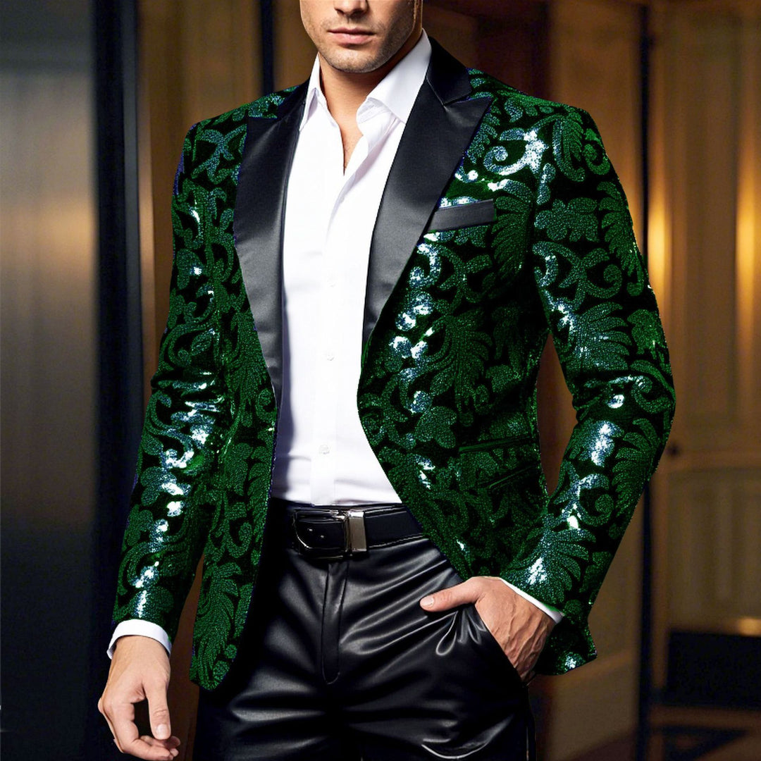 Herren eleganter Pailletten-Blazer im luxuriösen floralem Design EB