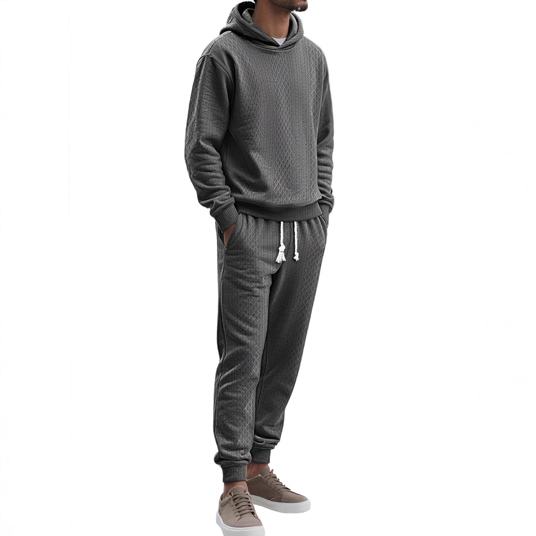 Herren nan strukturierter Velours-Jogginganzug mit Kapuzenpullover und Kordelzughose EB