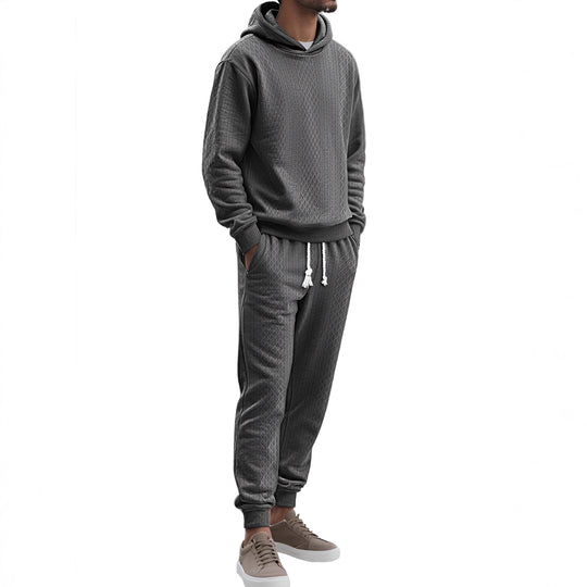 Herren nan strukturierter Velours-Jogginganzug mit Kapuzenpullover und Kordelzughose EB