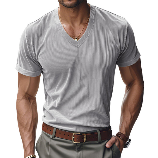 Herren modernes V-Ausschnitt T-Shirt aus strukturiertem Material EB