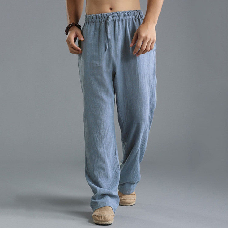 Herren nan lässige Leinenhose mit elastischem Bund, Kordelzug und geradem Bein EB