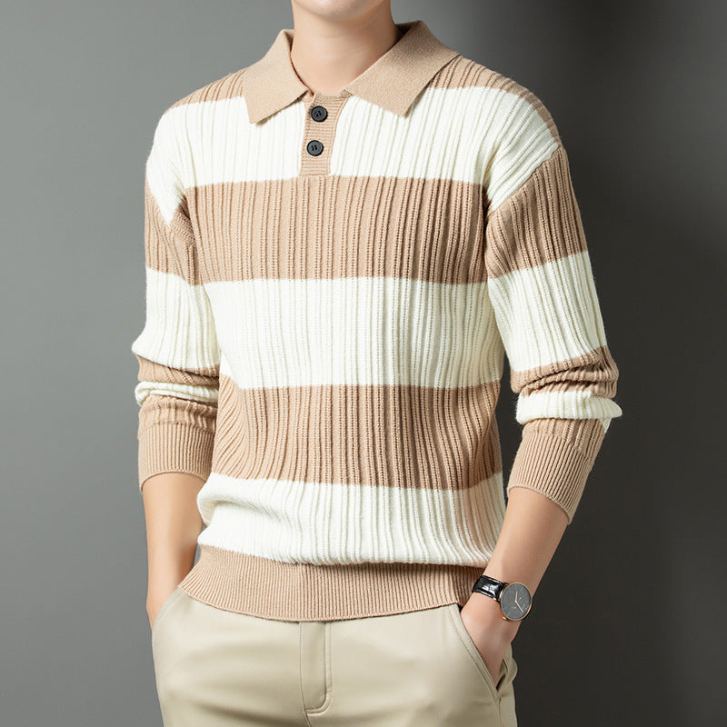 Herren Pullover aus strukturiertem Rippenstrick mit Polokragen EB