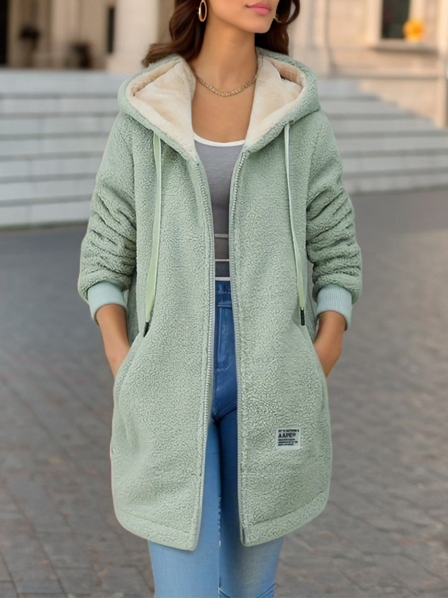 Damen Lässige Teddyjacke mit Kapuze und praktischen Taschen EB